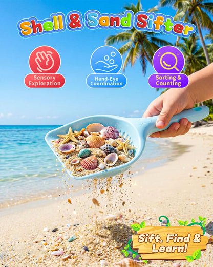 KONYXALU 30PCS Beach Toys for Kids Ages 3-10, All-in-One Sand Toy Set with 2 Collapsible Buckets, Mesh Bag for Easy Packing, Trucks, Sea Animal Molds, Shovels & Sieves for Beach, Sandbox & Snow Play