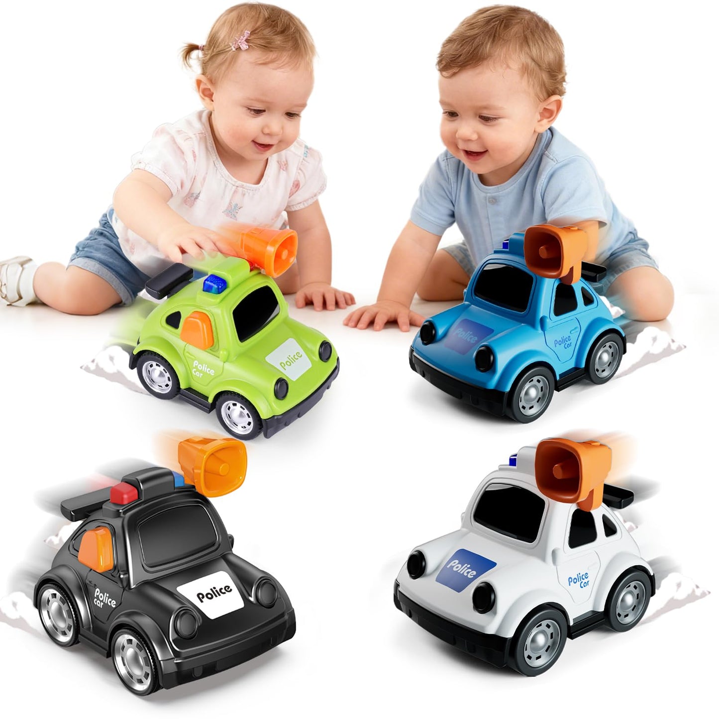 YEHOSHUN Cartoon Police Car Push and Go Inertia Toys for Toddlers 1-3, Friction Powered Race Vehicles for Toddlers 6-9-12-18 Month, 1st Birthday Gift for 1-2 Year Old Boys Girls