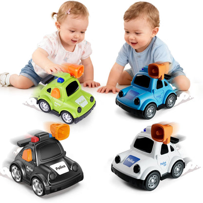 YEHOSHUN Cartoon Police Car Push and Go Inertia Toys for Toddlers 1-3, Friction Powered Race Vehicles for Toddlers 6-9-12-18 Month, 1st Birthday Gift for 1-2 Year Old Boys Girls