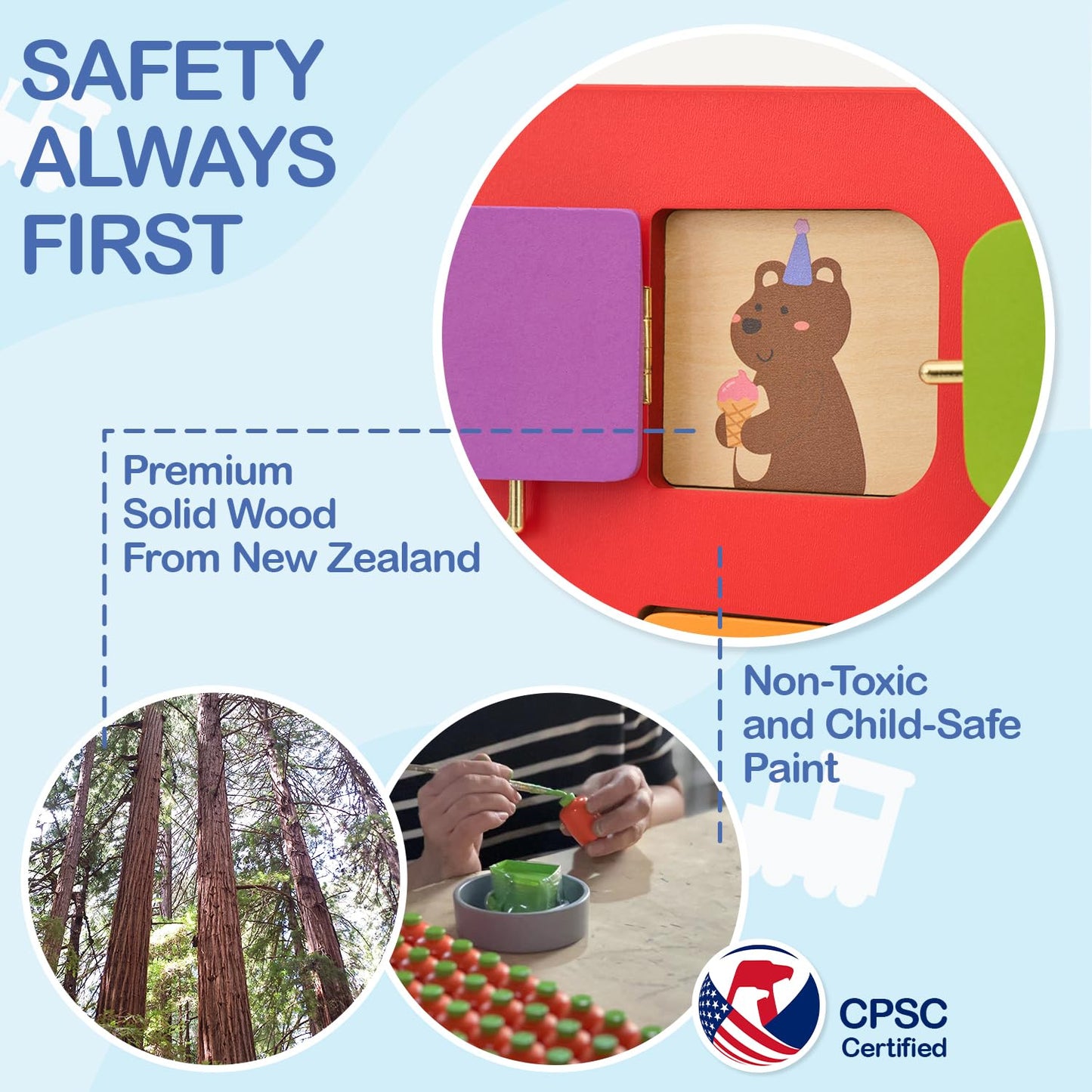 Monläurd® Wooden Train Activity Wall Panel for Kids, Sensory Wall Toy, Activity Cube, Wall Toys for Toddlers 1-3, Playroom Toys, Daycare Furniture, Montessori Busy Board
