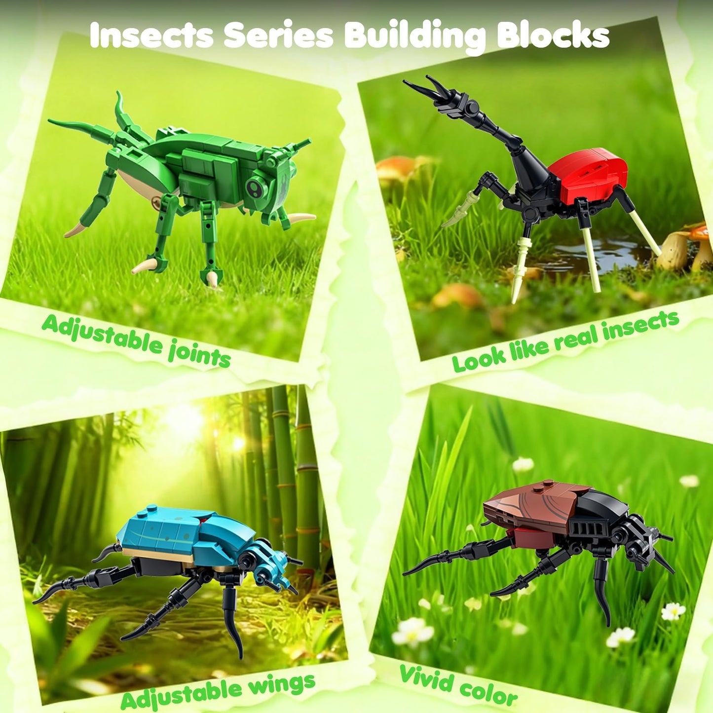 Flubecrux Bugs Insects Collection Building Sets, 8 in 1 Animals Party Favors Toys for Kids, Bugs Building Kits Nature Home Display Decor, Birthday Xmas Gift Idea for Boys and Girls 6 8 12+
