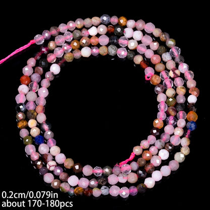 2mm 180pcs Natural Duobao Crystal Stone Beads, Songxi Small Faceted Round Loose Gemstone Beads for Jewelry Making, DIY Art and Craft, Bracelet for Necklace (1 Strand)