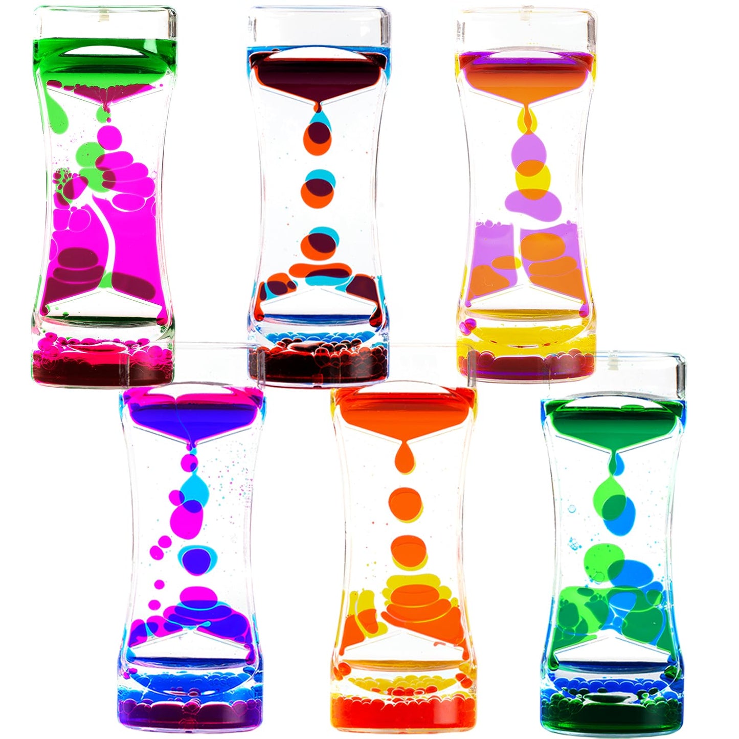 Liquid Motion Bubbler Timer Pack of 6 Liquid Bubbler Sensory Toys Fidget Toy Activity Relaxing Desk Toys (Pack of 6)