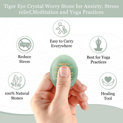 QINJIEJIE Serenity Prayer Green Aventurine Crystal Healing Stones Engraved Inspirational Stones Anxiety Relief Items Worry Stones for Anxiety Encouragement Gifts for Women Men Stocking Stuffers Adults