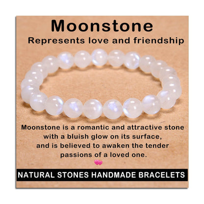 AD Beads Handmade Gemstone Stretch Elastic Bracelet Crystal Healing Reiki Nature's Beauty and Spiritual Essence Unisex (8mm, Moonstone (Love and Friendship))