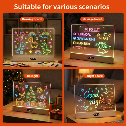 LEACUBER Rechargeable LED Drawing Board for Kids, 16" Light Up Acrylic Dry Erase Led Note Board with Stand, 11 Light Effects Drawing Tablet, Birthday Holiday Toy Gifts for Kids, 12 Markers (White)