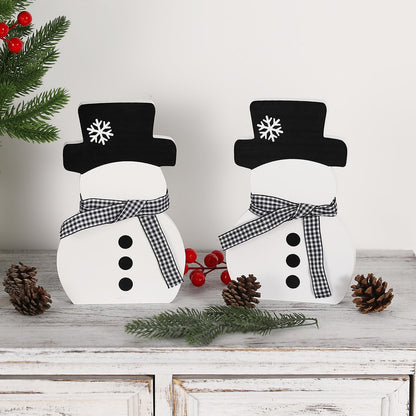 Christmas Decorations-2pcs Winter Wooden Snowman Signs Winter White Standing Farmhouse Snowman for Office Table Mantle Home Xmas Party Decor