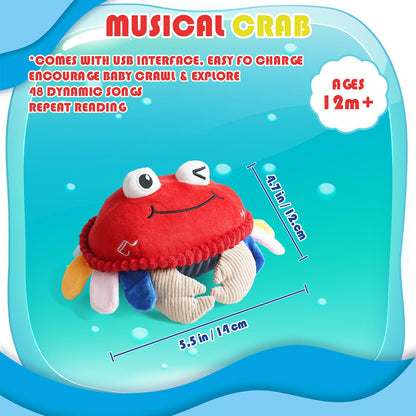 YideOtmz Baby Toys 18 Months - Crawling Crab Tummy Time Toy with Musical Dancing Walking Bouncing Learning, Toddler Sensory Travel Toys for Boys & Girls, Birthday Gifts