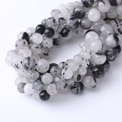 36PCS 10MM Natural Black Rutilated Quartz Stone Beads Energy Healing Beads for DIY Jewelry Bracelet Necklace Making for Jewelry Making15Inch