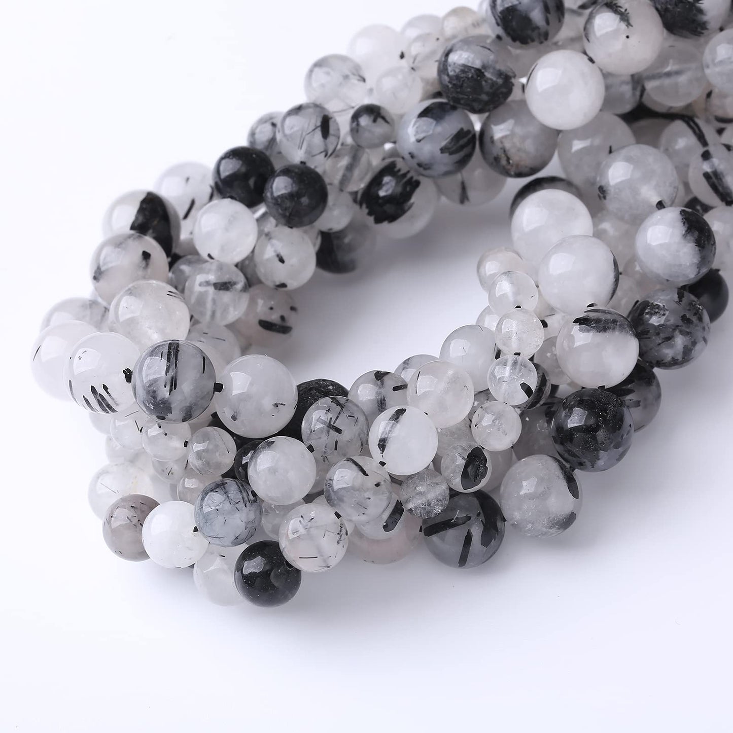 45PCS 8MM Natural Black Rutilated Quartz Stone Beads Energy Healing Beads for DIY Jewelry Bracelet Necklace Making for Jewelry Making15Inch