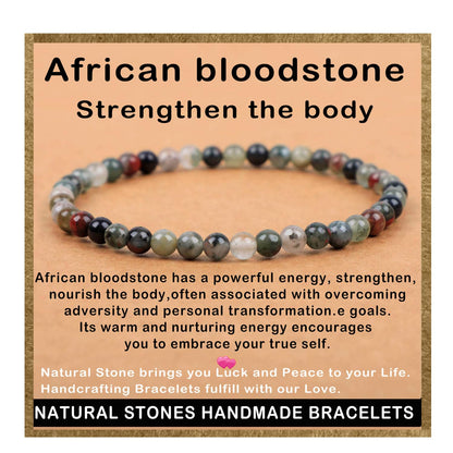 AD Beads Handmade Gemstone Stretch Elastic Bracelet Crystal Healing Reiki Nature's Beauty and Spiritual Essence Unisex (4mm, African Bloodstone (Strengthen the Body))