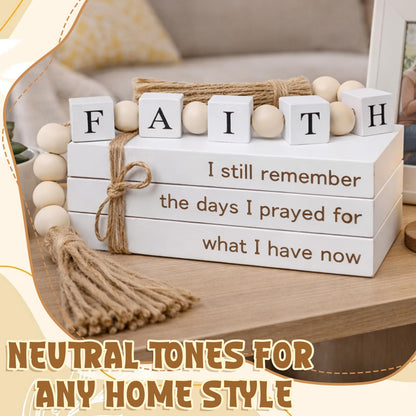 Farmhouse White Fake Decorative Books for Home Office Decor - Religion Christian Faith Aesthetic for Living Room, Console Table, Bookshelf, Tv Stand, Entryway