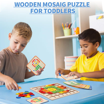 Zycolo Montessori Tangram Educational, Geometric Shapes Puzzle Toys with 120Pcs Wooden Puzzle Blocks and 20Pcs Cards, Colorful Pattern Montessori Children's Educational Gifts for Kids Ages 3 and Up