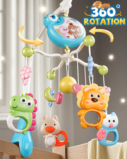 RSEPD Crib Mobile With Music And Lights, Mobiles For Cribs, Baby Mobile Arm Toys Hanging For Bassinets Girls Boys, Nursery Musical Space Portable Infant Mobiles Clip On Pack And Play Hanger 0-6 Months