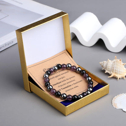 MAIBAOTA Empath Protection Bracelet Menopause Bracelet for Women 8 mm Amethyst Black Tourmaline Healing Crystal Bracelets Jewelry