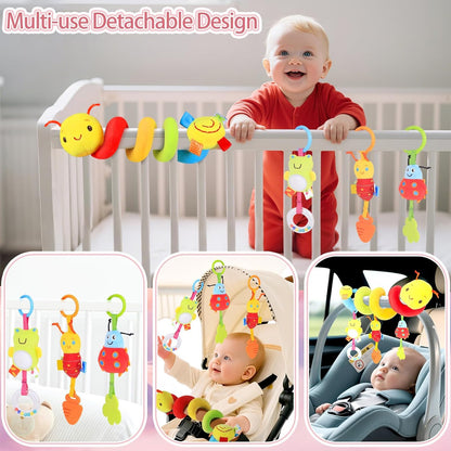 Car Seat Toys for Babies 0-6 Months, Upgraded Spiral Hanging Crib Stroller Activity Toys with Detachable Rattles, Baby Car Seat Accessories Toy for Developing Sensory Skills, Gift for Newborn Infant