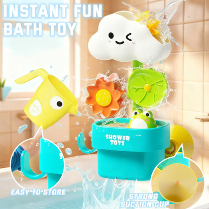 TXTLDB Bath Toys for Toddlers 1-3, Cloud Rain Watering Toy with Rising Frog & Spinning Lotus - Interactive Sensory Play for Bathtub, Educational Gift for Baby Boys Girls 18M+