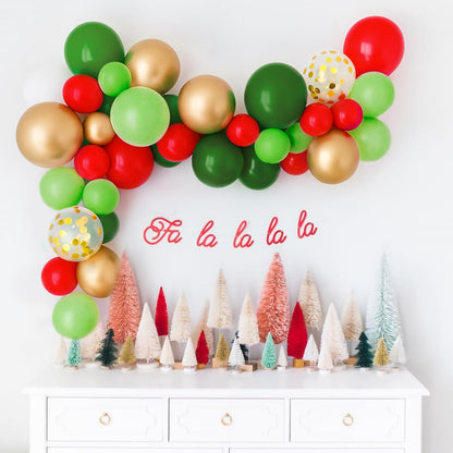 Patimate Red Green Christmas Balloons Set, 50 pcs 12 inch Metallic Gold Lime Forest Green Red Gold Confetti Latex Balloons Kit for Christmas Grinch Birthday Baby Shower Party Decorations