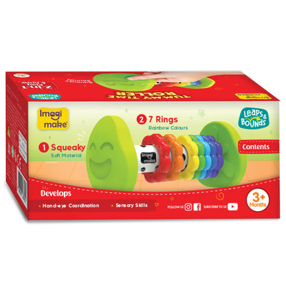 Imagimake Tummy Time Roller | Leaps & Bounds Baby Toys for 3+ Months | Early Learning Toy for Toddlers & Infants | 2-in-1 Play & Grow - Squeaky Sounds | Non-Toxic | Newborn Baby Gift for 3+ Months