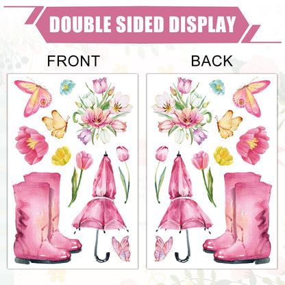 Whaline 75 Pcs Spring Summer Tulip Window Clings Tulip Flower Umbrella Truck Window Stickers Hello Spring Double-Side Glass Decals for Home Office School Party Shop Display Decoration