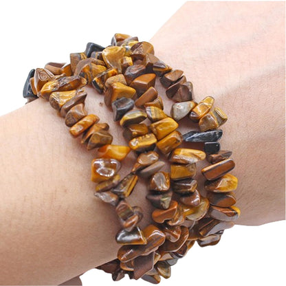 Erliway Tigers Eye Crystals Bracelet Irregular Beads Stretch Bracelet Healing Crystals Chips Bracelet Natural Gemstone Bracelets for Women Jewelry Reiki Meditation