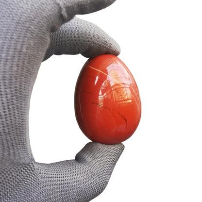 Sunshcat Natural Red Jasper Egg Shaped Meditation Chakra and Home Decor Balance Crystals and Healing Stones Statue Set,35 * 50mm Easter and Thanksgiving Gift,with Wooden Bracket