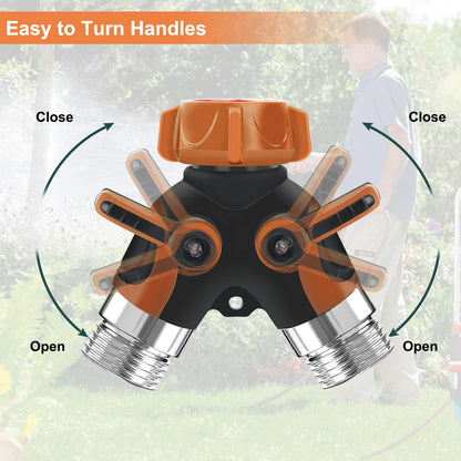 Lumanious Hose Splitter, Garden Hose Splitter 2 Way Heavy Duty,3/4" Spigot Adapter Connector with 2 Kink Free Faucet Extension Hose Protector 6 Rubber Washers and PTEP Tape for Drip Irrigation, Lawns
