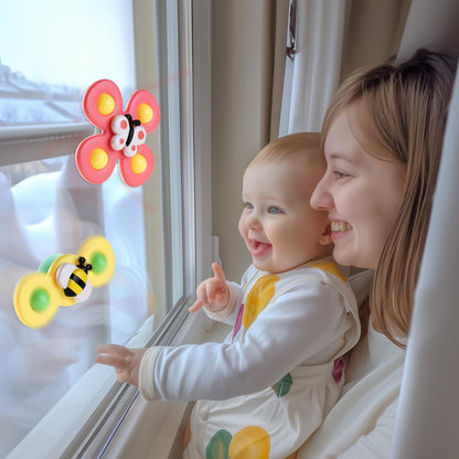 ALASOU 6 PCS Suction Cup Rotating Toys(3 Farm+3 Bee) for Infant and Toddlers
