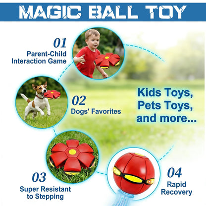 Magic Ball,Magic Meta Ball,Magic Bouncing Balls with 6 Light, Dual Form Freely Switchable,Pet Flying Saucer, Foldable,Suitable for Indoor & Outdoor Use (Red)