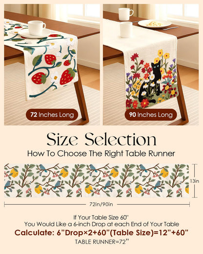 Kokaaee Canvas Embroidered Table Runner - 13"x 72" Coffee Table Runner for Living Room Narrow Tablerunner for Dining Room Washable Farmhouse Kitchen Island Counter Decor Housewarming Gift, Lemon Bird