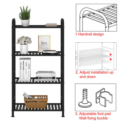 JSB 4-Tier Adjustable Shelving Unit, Heavy Duty Storage Rack Organizer Metal Corner Shelf for Kitchen Living Room Laundry Pantry Bathroom (Black, 4 Tier)…