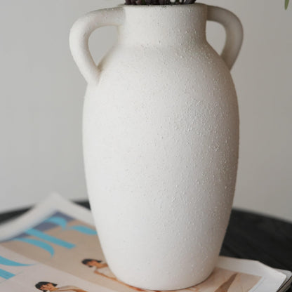 Wild Works Bailey Handmade Vase with 2 Ear Design 9.6'' Tall Ceramic Vase Retro Wabi-Sabi Style Floral Arrangement Vase Living Room Ceramic Flower Holder Hydroponic Planting（White