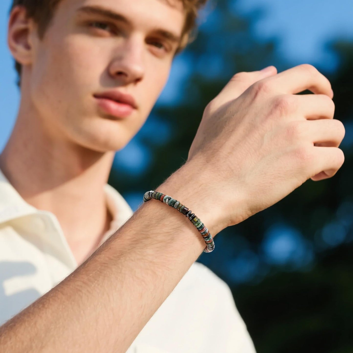 VIBILIA Healing Crystal Bracelets Beaded Bracelets for Men Women Dragon BloodStone Natural Stone Adjustable Bracelets Unique Gifts for Father Son Grandfather Brother Friend