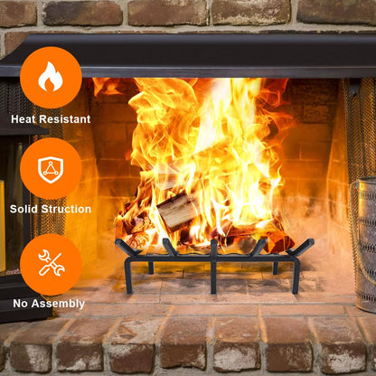 17 Inch Fireplace Grate with Ember Retainer,Cast Iron Fireplace Log Grate,Fireplace Log Holder,Heavy Duty Solid Steel Fireplace Wood Holder,Wood Stove Wrought Rack for Indoor Hearth Outdoor Fireplace