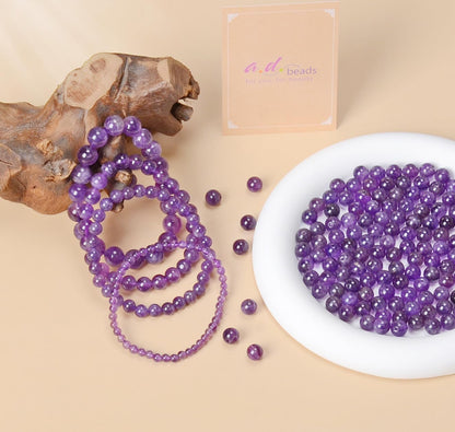 AD Beads Handmade Gemstone Stretch Elastic Bracelet Crystal Healing Reiki Nature's Beauty and Spiritual Essence Unisex (6mm, Purple Amethyst)