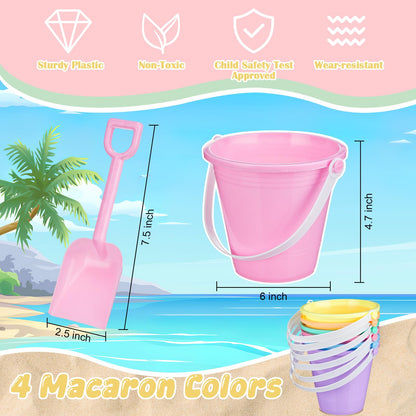 Lunmon 72 Pcs Beach Toys for Kids 24 Set Sand Buckets Shovels Bulk Pastel Beach Balls Inflatable Sand Toys for Girls Boys Toddlers Games Birthday Summer Pool Party Favor (Macaron, Stylish)