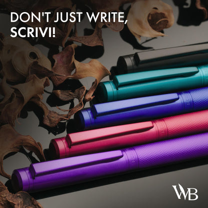 Scrivi Pens Luxury Fountain Pen Set-[Black] Fountain Pens for Writing - Smooth Extra Fine Nib - Includes Refillable Ink Converter, 5 Ink Cartridges [Black & Blue], Gift Box - Elegant Calligraphy
