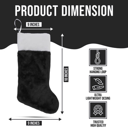 Iconikal 4-Pack Black 18-Inch Plush Fabric Christmas Stocking, Soft White Cuff, Holiday Decor
