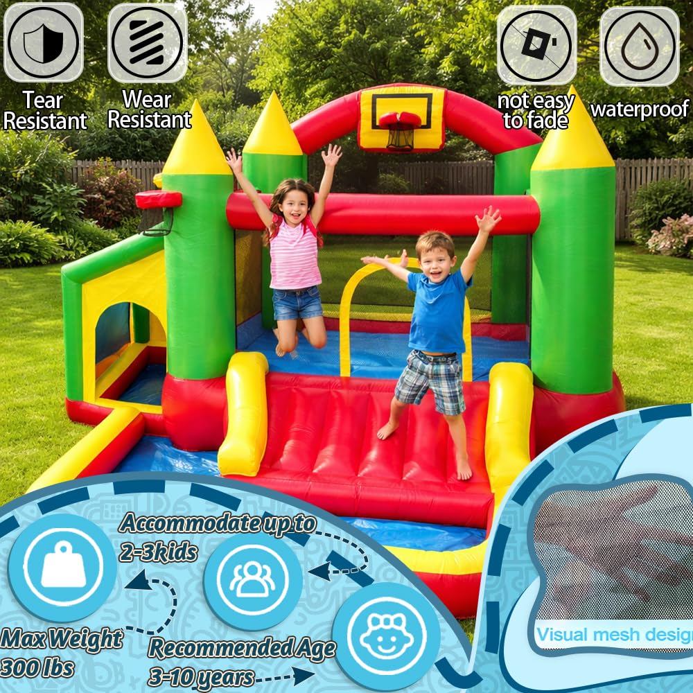 JumpYeah Inflatable Bounce House with Ball Pit,Toddler Toys Slide Trampoline Outdoor with Blower,Big Kids Bouncer Jumper Playhouse Indoor Bouncehouse,110x118x85 Inches