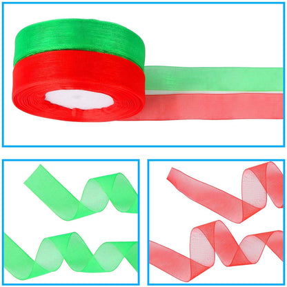 DECYOOL 4 Rolls 150 Yards Christmas Ribbons Metallic Glitter Fabric Organza Holiday Festival Ribbons 4/5" Wide for Gift Wrapping Decoration