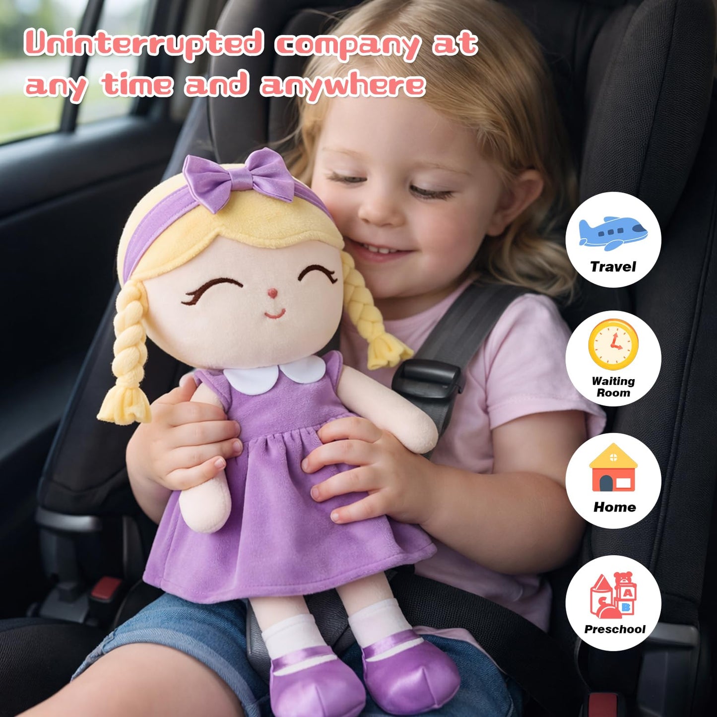 Jumbrace Soft Baby Doll Toys 16inch, Baby Rag Doll for One Year Old Girl Birthday Gift,Princess Style Plush Toys for Toddler Kids Infants (Purple)