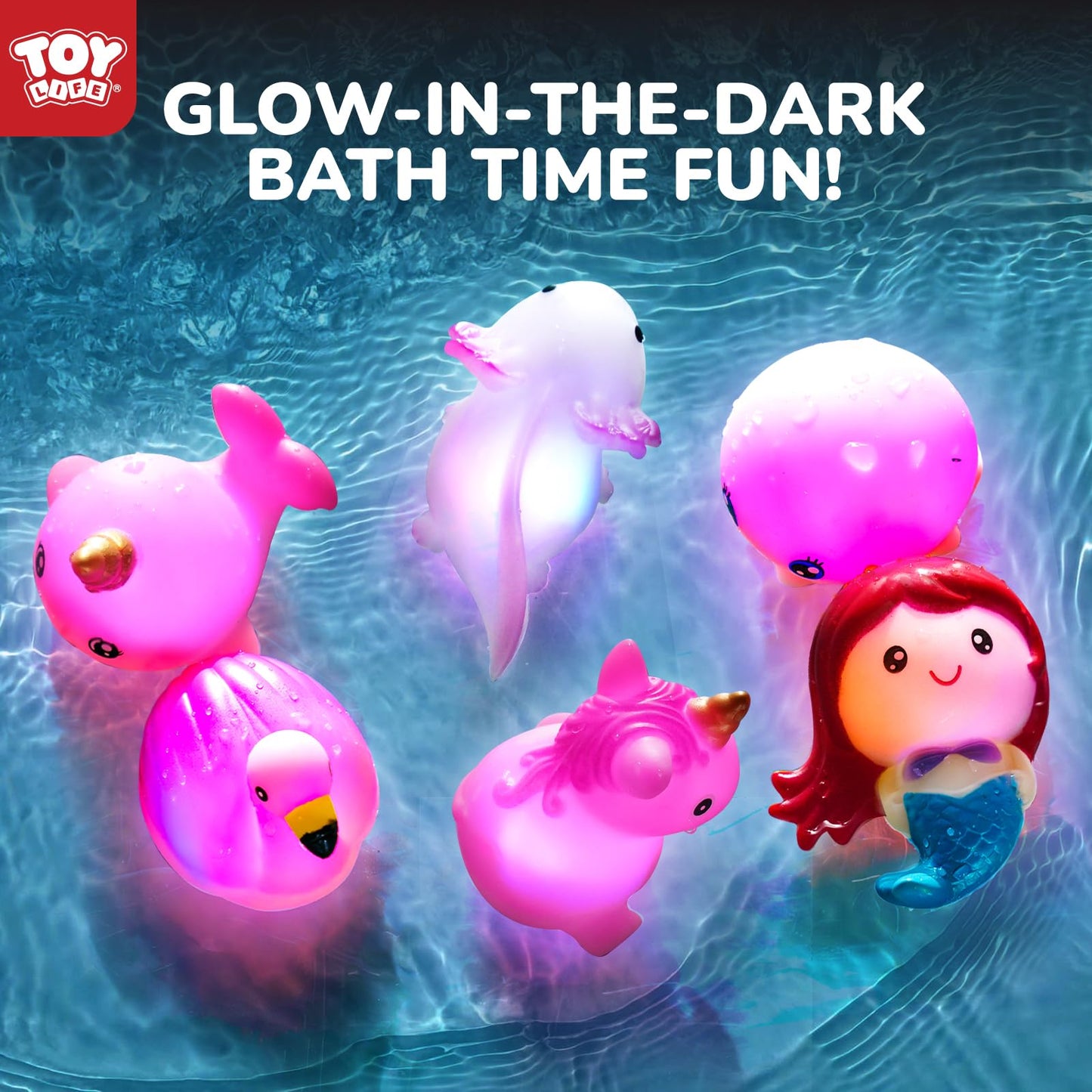 TOY Life 6 PCS Mermaid Light Up Bath Toys for Kids Ages 4-8, No Hole Glow Bath Toys for Kids, Baby Toddler Bath-Time, Bathtub Toys Gifts for Kids Girls Boys, Ideal for Shower, Bathtub, Pool
