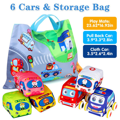 Baby Toys 6 to 12 Months - Soft Car Toys for 1 Year Old Boy Girl with Playmat Storage Bag - Infant Baby Toys 12-18 Months Toddler Toys Age 1-2 - 1st Birthday Gifts 1 2 3 Years Old Baby