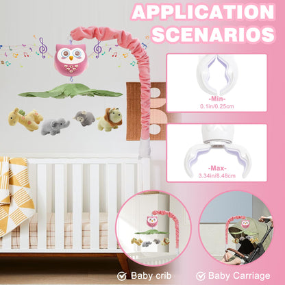 YUNGCHI Baby Crib Mobile with Music and Lights for Boys Musical Mobile Safari Animals for Girl Crib Bassinet Toys Hanging Portable Baby Mobile for Pack and Play Pink