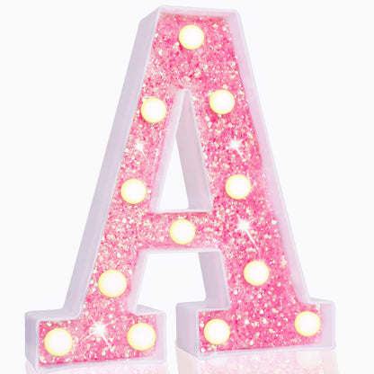 Pooqla LED Marquee Letter Lights, Light Up Pink Letters Glitter Alphabet Letter Sign Battery Powered for Night Light Birthday Party Wedding Girls Gifts Home Bar Christmas Decoration, Pink Letter A