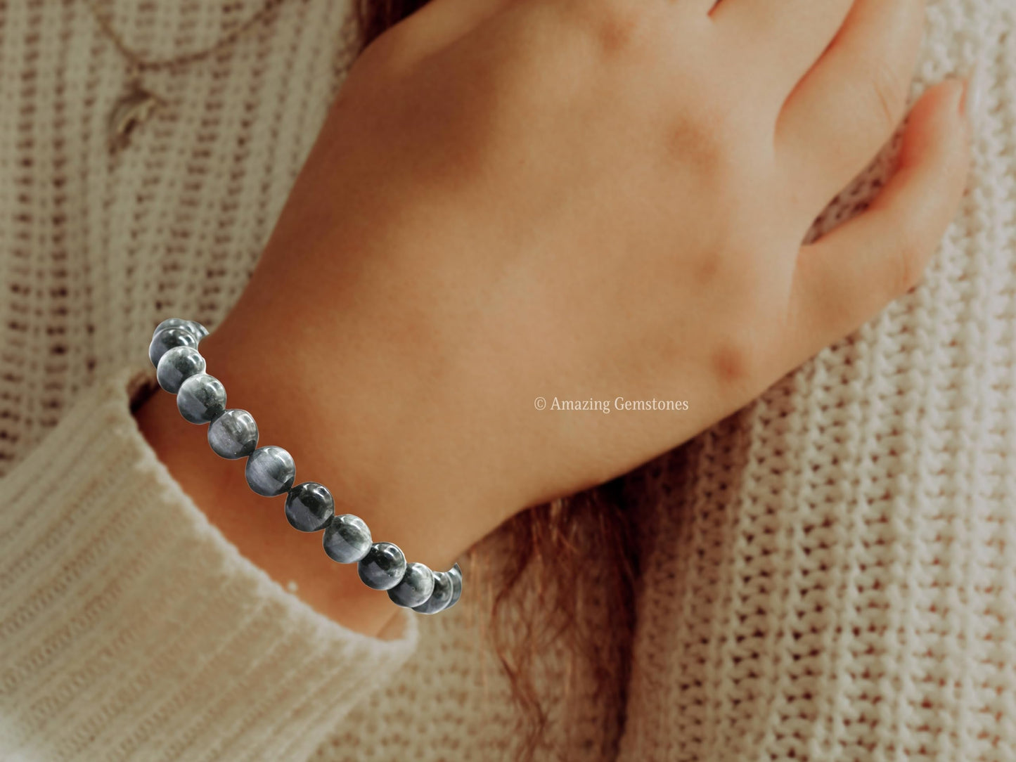 Amazing Gemstone Grey Cats Eye Bracelet, Gifts For Men & Women - Protection Healing Crystal Bracelet - 8mm Gemstone Beaded Adjustable Bracelet, Pulseras Para Hombres Mujer Stocking Stuffers