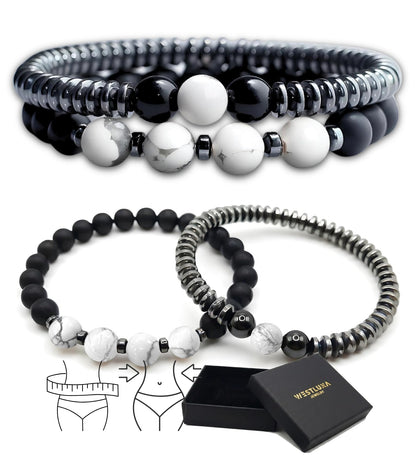 WestLuna Magnetic Healing Bracelet, Adjustable Magnetic Hematite Bracelets for Women Men Slimming Crystal Chakra Energy Beaded Bracelet Set (White Howlite, Small)