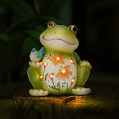 ZioWio Solar Garden Frog Decor Outdoor Statue - Frog with LED Waterproof Sculptures Lights, Cute Pond/Yard Statues Outside Decoration, Home, Lawn, Patio, Resin Animal Ornament, Women/Gardening Gift