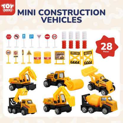 TOY Life 28 PCS Construction Toys for boy Age 3-5, Small Construction Vehicles, Sandbox Toy for Boys, Small Construction Car Truck Excavator Party Favors Gifts for Boys