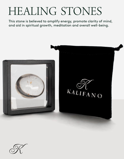 KALIFANO Quartz Palm Stone with Healing & Calming Effects - High Energy Reiki Worry Cuarzo Crystal Used for Soothing Anxiety and Stability (Information Card Included)